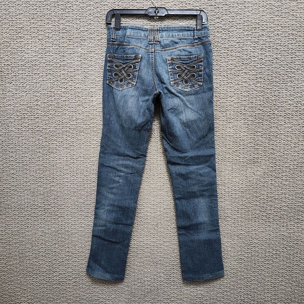 LEI Ashley Straight Women's Dark Wash Blue Denim Jeans 5 Pocket Size 7 Juniors - Picture 5 of 10
